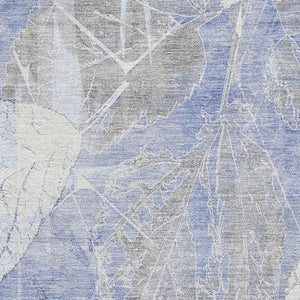 HomeRoots 8' X 10' Denim Blue & Ivory Floral Area Rug - Washable, UV Protected, Durable for High-Traffic Areas 705735