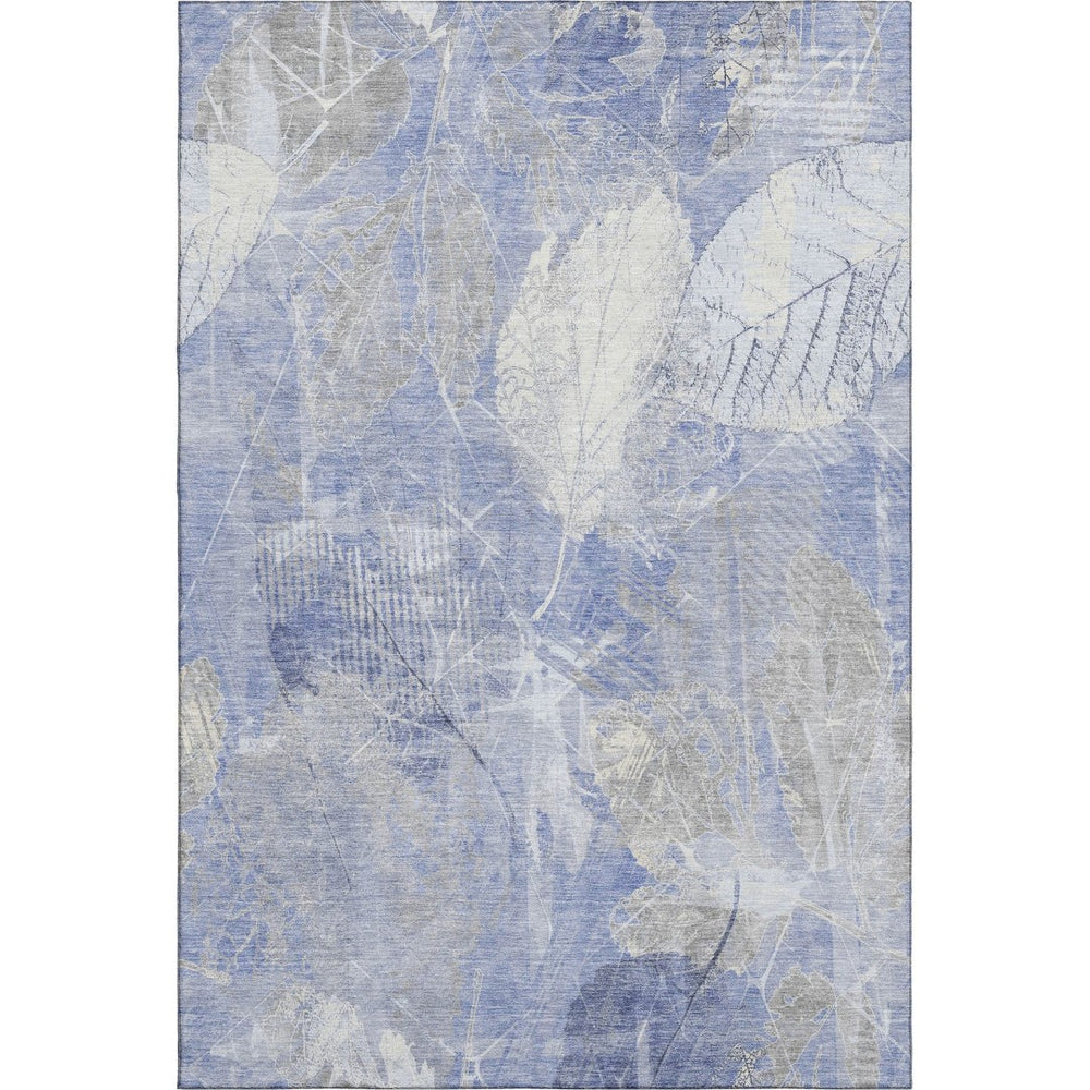 HomeRoots 9' X 12' Denim Blue Floral Area Rug - Washable, UV Protected, Stylish & Durable for Family Homes 705736