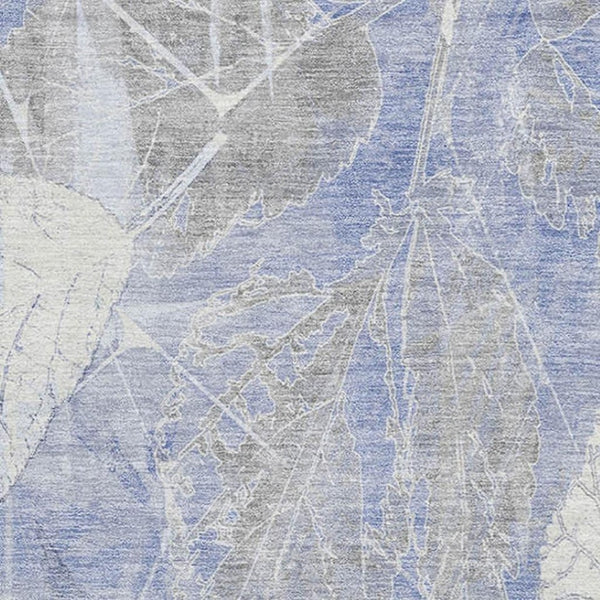 HomeRoots 9' X 12' Denim Blue Floral Area Rug - Washable, UV Protected, Stylish & Durable for Family Homes 705736