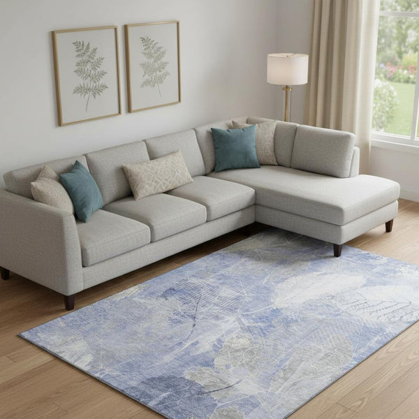 HomeRoots 10' X 14' Denim Blue Floral Area Rug - Washable, UV Protected, Stain Resistant, Perfect for Homes! 705737