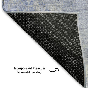 HomeRoots 10' X 14' Denim Blue Floral Area Rug - Washable, UV Protected, Stain Resistant, Perfect for Homes! 705737