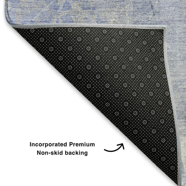 HomeRoots 10' X 14' Denim Blue Floral Area Rug - Washable, UV Protected, Stain Resistant, Perfect for Homes! 705737