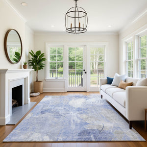 HomeRoots 10' X 14' Denim Blue Floral Area Rug - Washable, UV Protected, Stain Resistant, Perfect for Homes! 705737