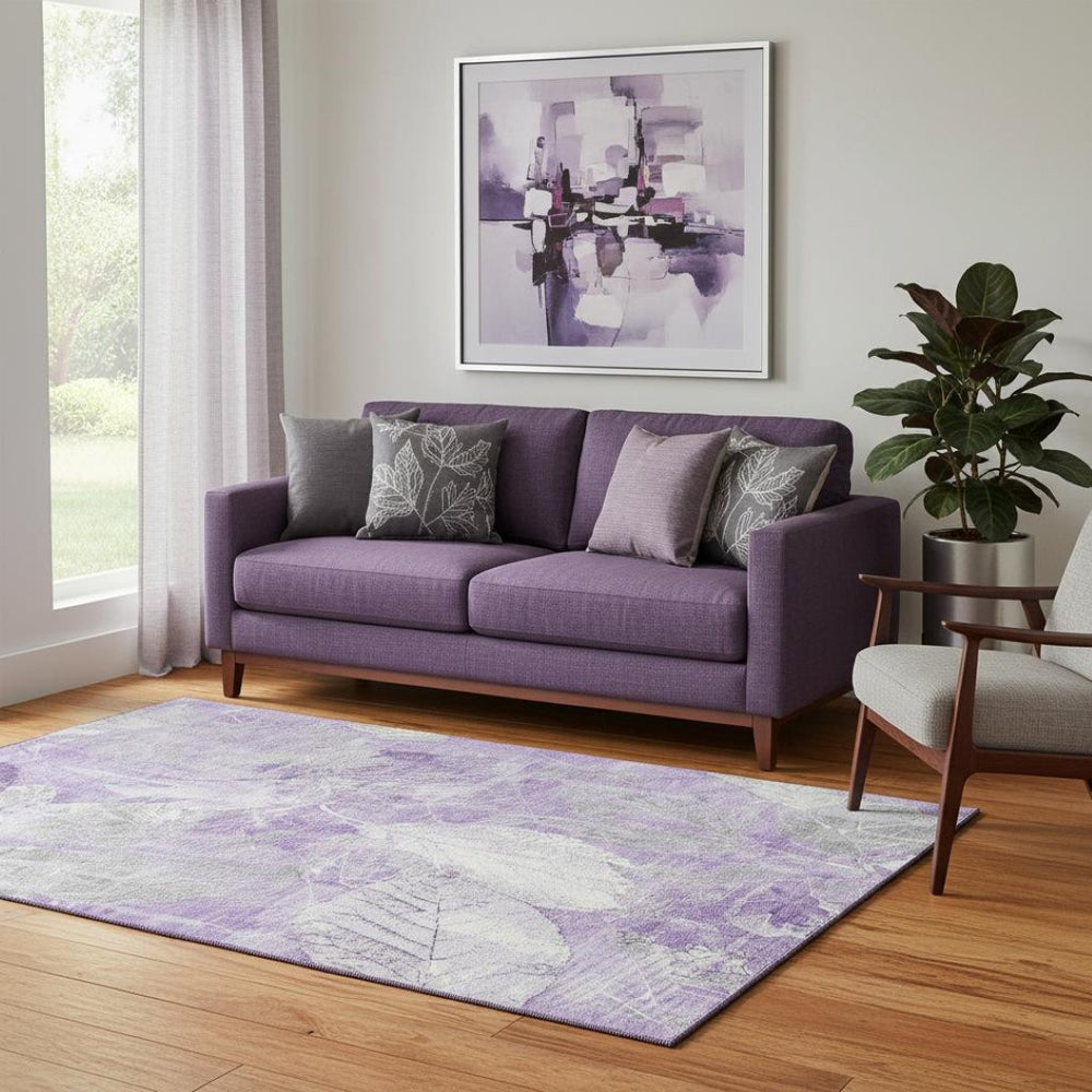 HomeRoots 5' X 8' Lavender Floral Washable Area Rug with UV Protection – Durable, Stylish & Easy-Care Design 705739