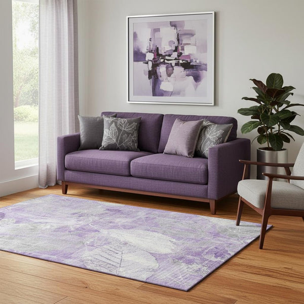 HomeRoots 5' X 8' Lavender Floral Washable Area Rug with UV Protection – Durable, Stylish & Easy-Care Design 705739