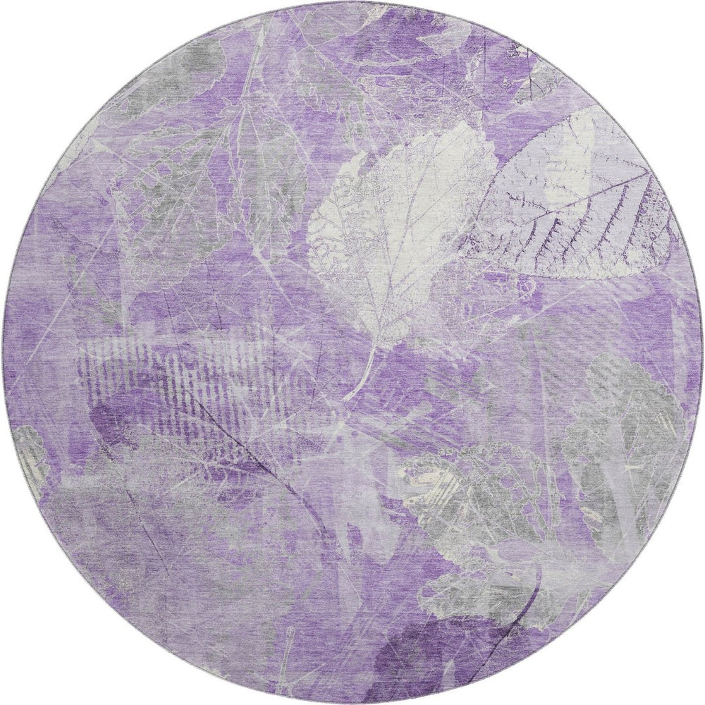 HomeRoots 8' Lavender and Ivory Floral Round Rug - Stylish, Washable, UV Protected, Perfect for High-Traffic Areas 705740