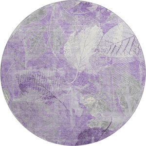 HomeRoots 8' Lavender and Ivory Floral Round Rug - Stylish, Washable, UV Protected, Perfect for High-Traffic Areas 705740