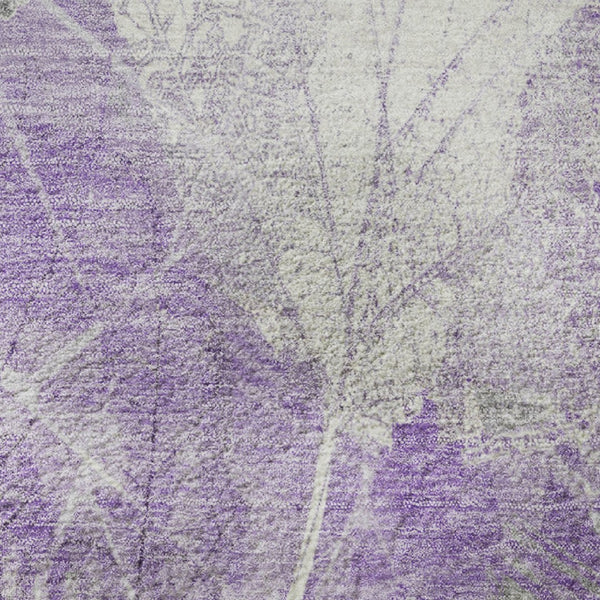 HomeRoots 8' Lavender and Ivory Floral Round Rug - Stylish, Washable, UV Protected, Perfect for High-Traffic Areas 705740