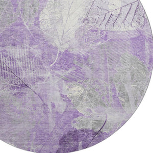 HomeRoots 8' Lavender and Ivory Floral Round Rug - Stylish, Washable, UV Protected, Perfect for High-Traffic Areas 705740