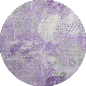 HomeRoots 8' Lavender and Ivory Floral Round Rug - Stylish, Washable, UV Protected, Perfect for High-Traffic Areas 705740