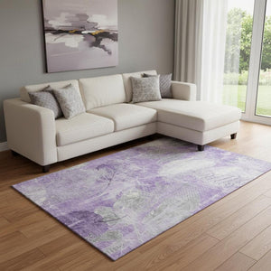 HomeRoots 8' X 10' Floral Area Rug in Lavender & Ivory – Washable, UV Protected, Non-Slip, Perfect for Busy Homes! 705741