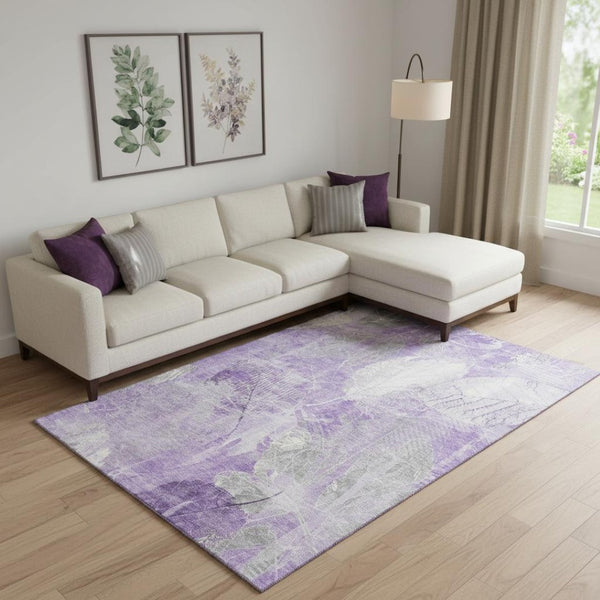 HomeRoots 9' X 12' Lavender Floral Area Rug - Washable, UV Protected, Stain Resistant for Stylish Living Spaces 705742