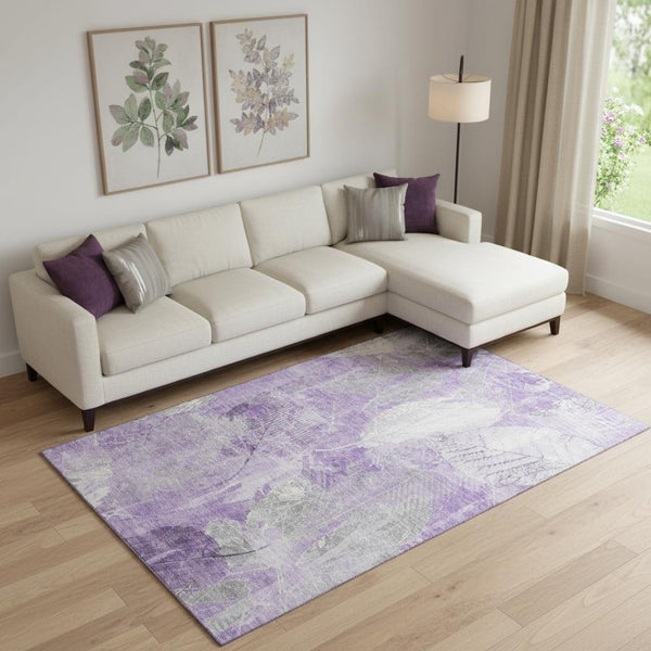 HomeRoots 10' X 14' Lavender Floral Washable Area Rug – Elegant, Stain-Resistant, UV Protected for Busy Homes 705743