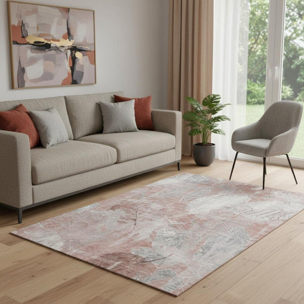 HomeRoots 5' X 8' Salmon Floral Washable Area Rug - Elegant, Durable, UV-Protected for High-Traffic Spaces 705745
