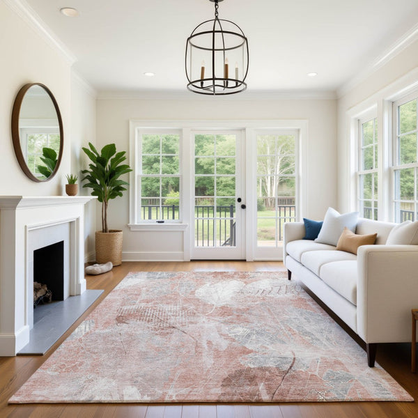 HomeRoots 5' X 8' Salmon Floral Washable Area Rug - Elegant, Durable, UV-Protected for High-Traffic Spaces 705745