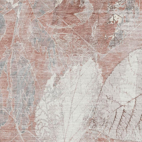 HomeRoots 5' X 8' Salmon Floral Washable Area Rug - Elegant, Durable, UV-Protected for High-Traffic Spaces 705745