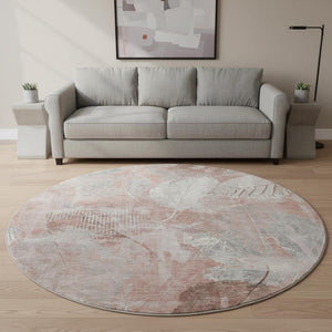 HomeRoots 8' Washable Round Rug in Salmon & Ivory Floral Design - UV Protected, Durable & Soft for Any Space! 705746