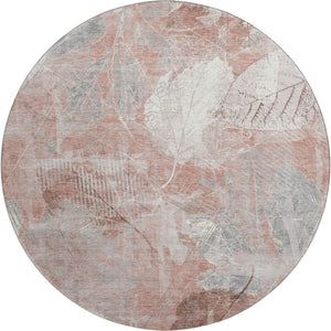 HomeRoots 8' Washable Round Rug in Salmon & Ivory Floral Design - UV Protected, Durable & Soft for Any Space! 705746