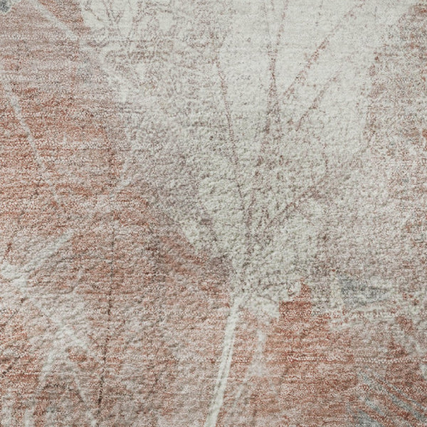 HomeRoots 8' Washable Round Rug in Salmon & Ivory Floral Design - UV Protected, Durable & Soft for Any Space! 705746