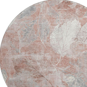 HomeRoots 8' Washable Round Rug in Salmon & Ivory Floral Design - UV Protected, Durable & Soft for Any Space! 705746