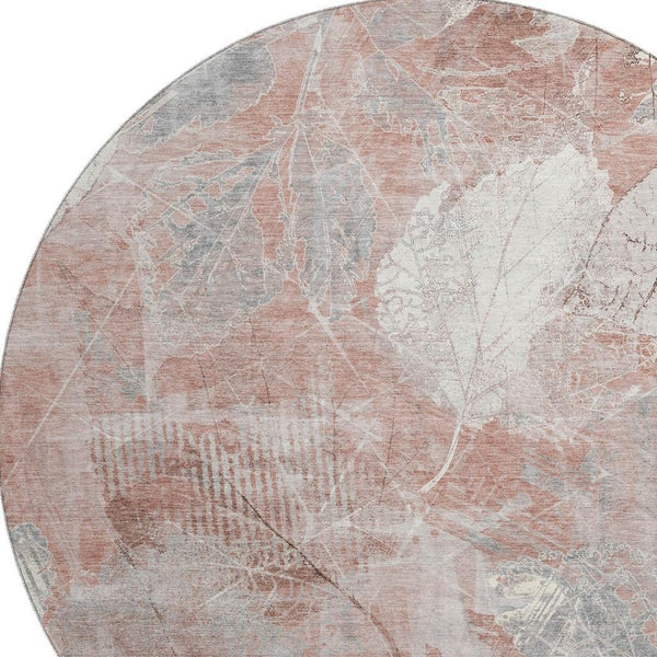 HomeRoots 8' Washable Round Rug in Salmon & Ivory Floral Design - UV Protected, Durable & Soft for Any Space! 705746
