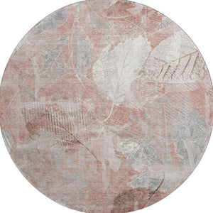 HomeRoots 8' Washable Round Rug in Salmon & Ivory Floral Design - UV Protected, Durable & Soft for Any Space! 705746