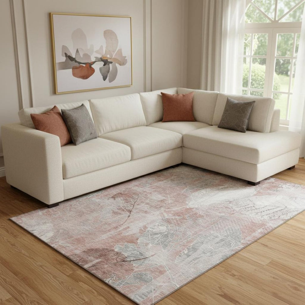 HomeRoots 8' X 10' Salmon and Ivory Floral Area Rug - Washable, UV-Protected, Durable for High-Traffic Spaces 705747