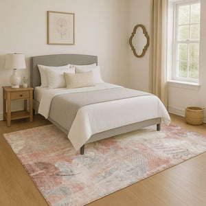 HomeRoots 8' X 10' Salmon and Ivory Floral Area Rug - Washable, UV-Protected, Durable for High-Traffic Spaces 705747