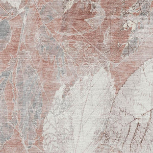 HomeRoots 8' X 10' Salmon and Ivory Floral Area Rug - Washable, UV-Protected, Durable for High-Traffic Spaces 705747