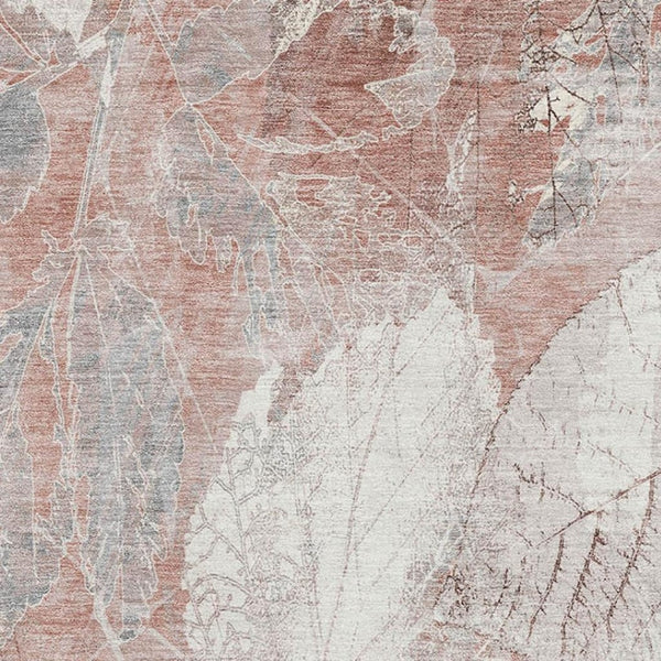 HomeRoots 8' X 10' Salmon and Ivory Floral Area Rug - Washable, UV-Protected, Durable for High-Traffic Spaces 705747