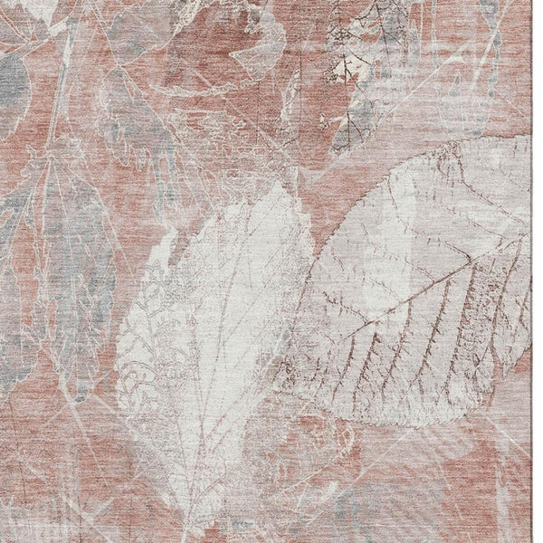 HomeRoots 8' X 10' Salmon and Ivory Floral Area Rug - Washable, UV-Protected, Durable for High-Traffic Spaces 705747