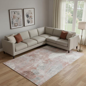 HomeRoots 9' X 12' Salmon and Ivory Floral Area Rug - Washable, UV Protected, Durable & Family-Friendly Design 705748