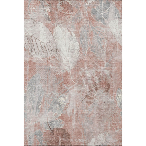 HomeRoots 9' X 12' Salmon and Ivory Floral Area Rug - Washable, UV Protected, Durable & Family-Friendly Design 705748