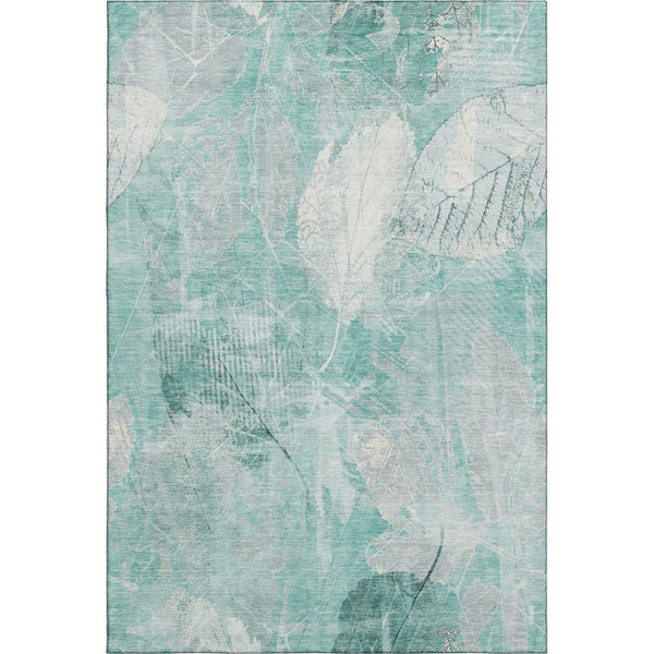HomeRoots 5' X 8' Teal and Ivory Floral Area Rug – Washable, UV-Protected, Stain-Resistant for Everyday Use 705751