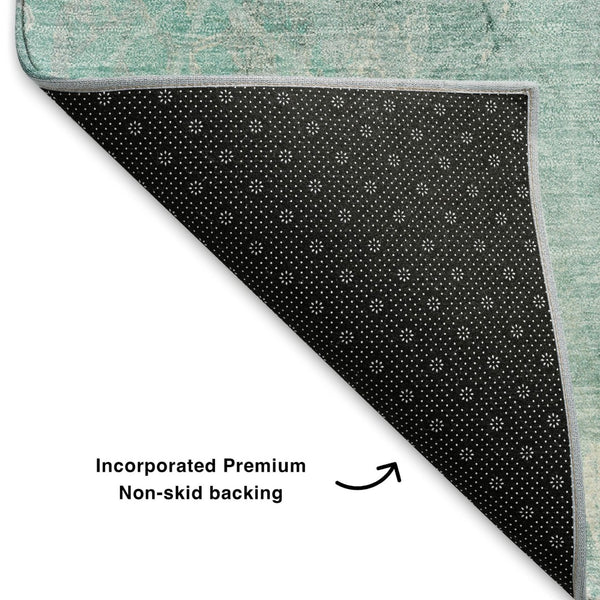 HomeRoots 5' X 8' Teal and Ivory Floral Area Rug – Washable, UV-Protected, Stain-Resistant for Everyday Use 705751