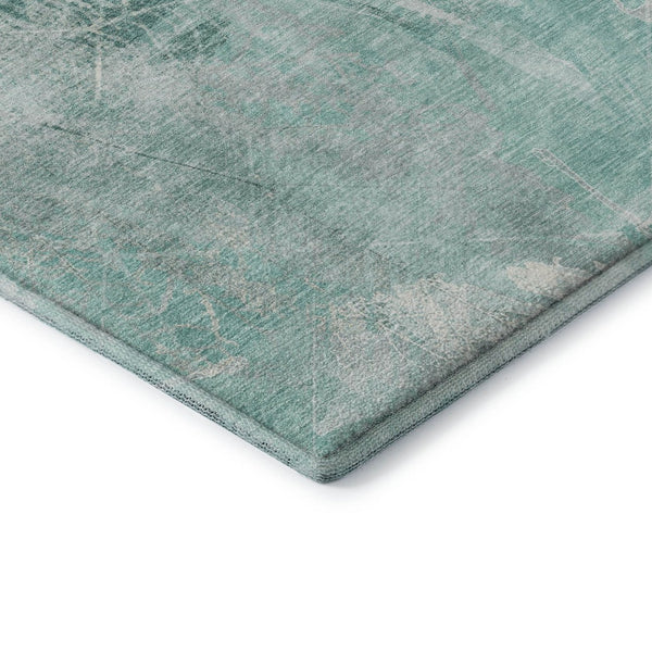 HomeRoots 5' X 8' Teal and Ivory Floral Area Rug – Washable, UV-Protected, Stain-Resistant for Everyday Use 705751