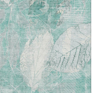 HomeRoots 5' X 8' Teal and Ivory Floral Area Rug – Washable, UV-Protected, Stain-Resistant for Everyday Use 705751