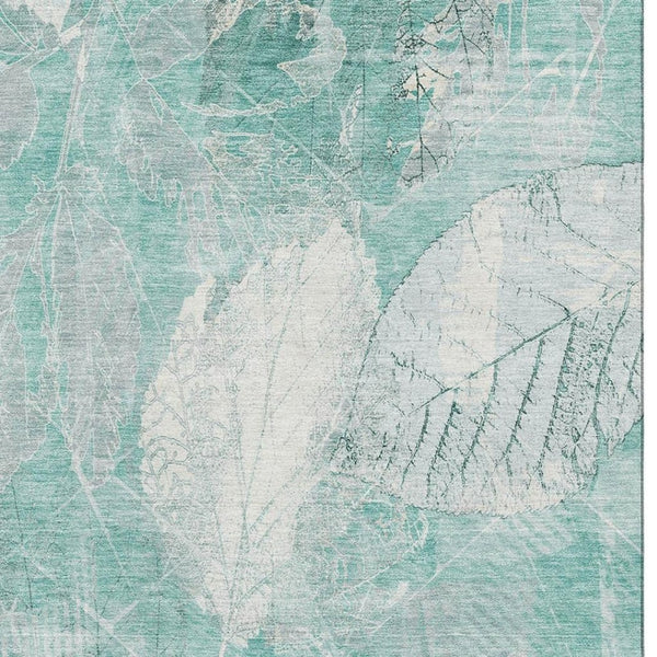 HomeRoots 5' X 8' Teal and Ivory Floral Area Rug – Washable, UV-Protected, Stain-Resistant for Everyday Use 705751