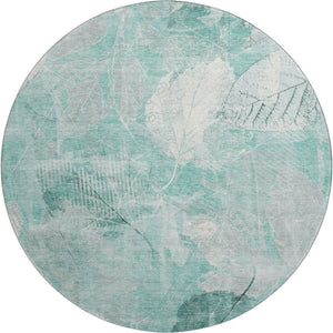 HomeRoots 8' Teal and Ivory Floral Round Washable Rug with UV Protection - Durable, Stylish & Easy-Care Design 705752