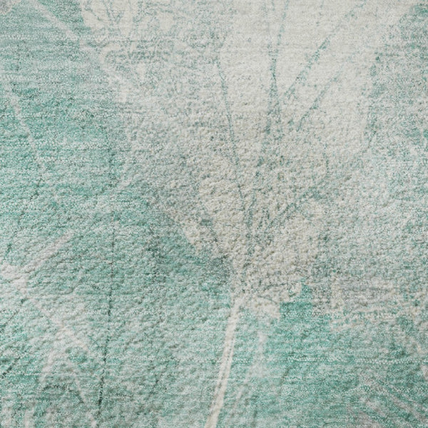 HomeRoots 8' Teal and Ivory Floral Round Washable Rug with UV Protection - Durable, Stylish & Easy-Care Design 705752