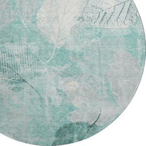 HomeRoots 8' Teal and Ivory Floral Round Washable Rug with UV Protection - Durable, Stylish & Easy-Care Design 705752