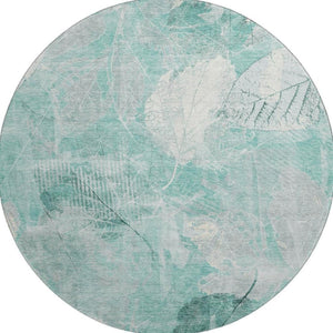 HomeRoots 8' Teal and Ivory Floral Round Washable Rug with UV Protection - Durable, Stylish & Easy-Care Design 705752