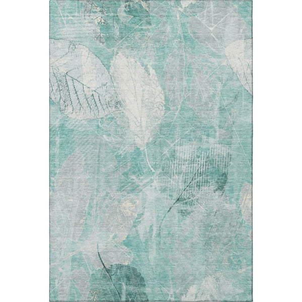 HomeRoots 8' X 10' Teal and Ivory Floral Area Rug - Durable, Washable, UV-Proof Design for Homes with Kids & Pets 705753