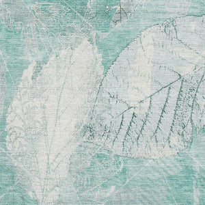 HomeRoots 9' X 12' Elegant Teal and Ivory Floral Washable Area Rug - Stain Resistant, UV Protected, Durable Design 705754
