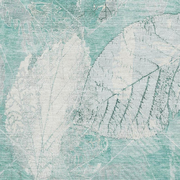 HomeRoots 9' X 12' Elegant Teal and Ivory Floral Washable Area Rug - Stain Resistant, UV Protected, Durable Design 705754