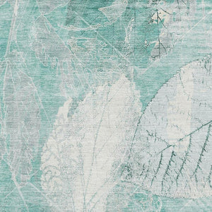 HomeRoots 10' X 14' Teal & Ivory Floral Washable Area Rug – Durable, UV-Protected, Perfect for Homes with Pets! 705755