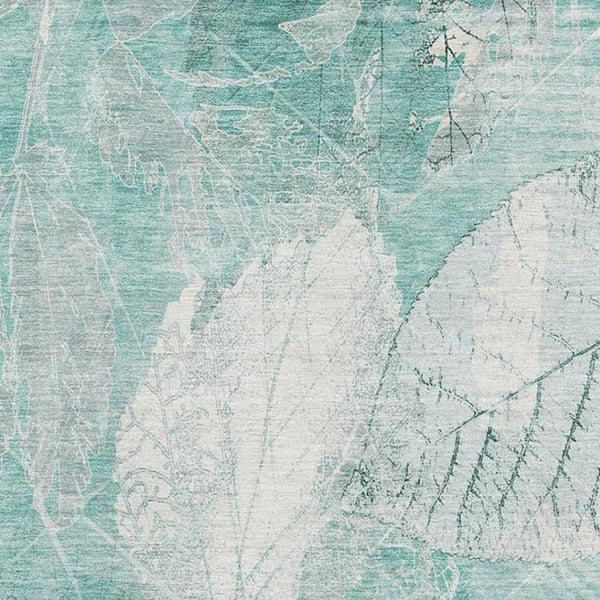 HomeRoots 10' X 14' Teal & Ivory Floral Washable Area Rug – Durable, UV-Protected, Perfect for Homes with Pets! 705755