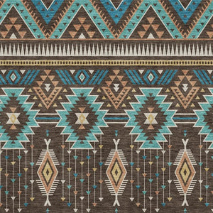 HomeRoots 5' X 8' Tribal Washable Area Rug - Brown & Teal, UV Protected, Non-Slip, Stylish & Durable Design 705757