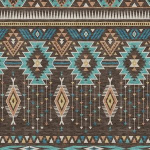 HomeRoots 8' X 10' Brown and Teal Tribal Area Rug – Durable, Washable, UV-Protected for High-Traffic Spaces 705759
