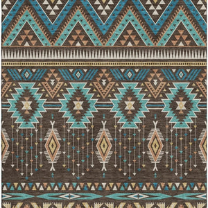 HomeRoots 8' X 10' Brown and Teal Tribal Area Rug – Durable, Washable, UV-Protected for High-Traffic Spaces 705759